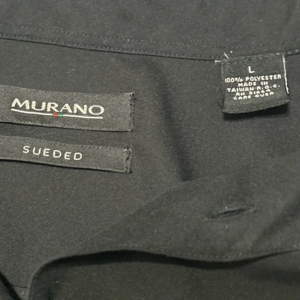 Murano Black Sueded Button Up Short Sleeve Shirt Casual Pocket Men’s Size Large.